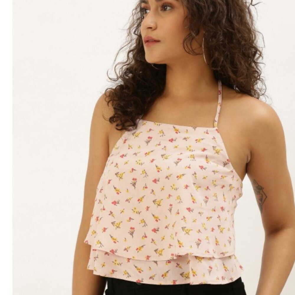 Forever 21 Pink SMALL Flounce Top Floral